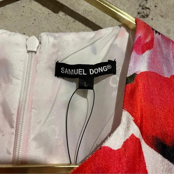 Samuel Dong White Red Floral Floor Length Maxi Dress Sleeveless Size L NWT - Picture 6 of 12